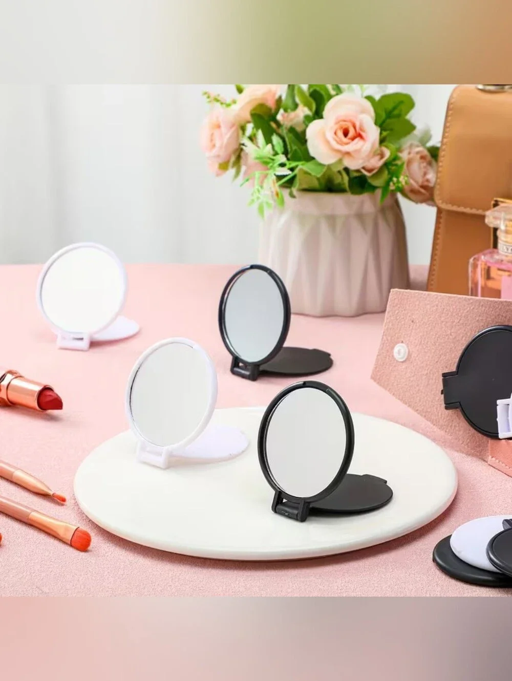 Compact Folding Pocket Mirrors - Black and White Set Of 100
